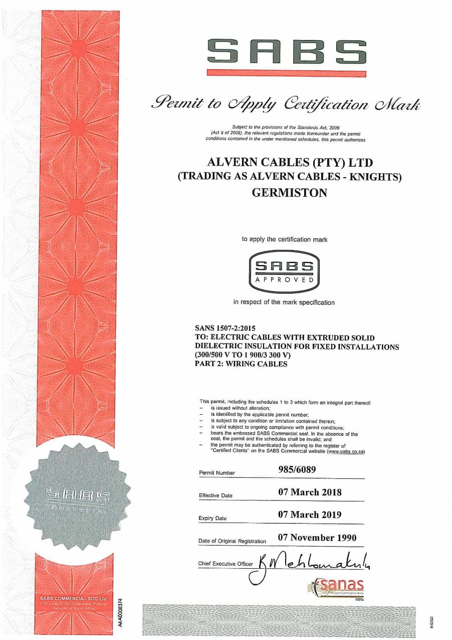 SANS-1507-2 Certificate