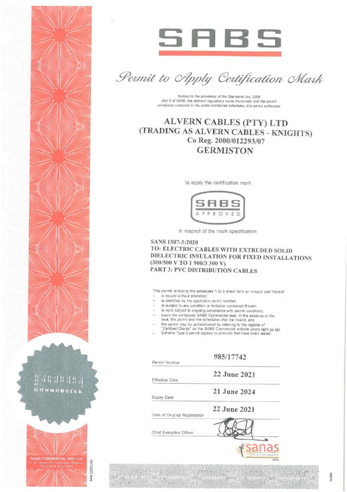 SANS-1507-3 Certificate
