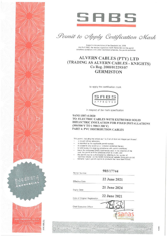 SANS-1507-4 Certificate
