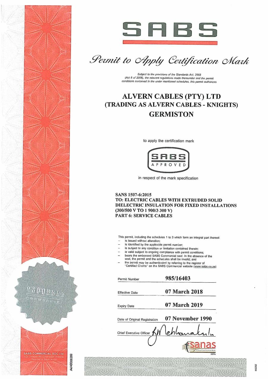 SANS-1507-6 Certificate