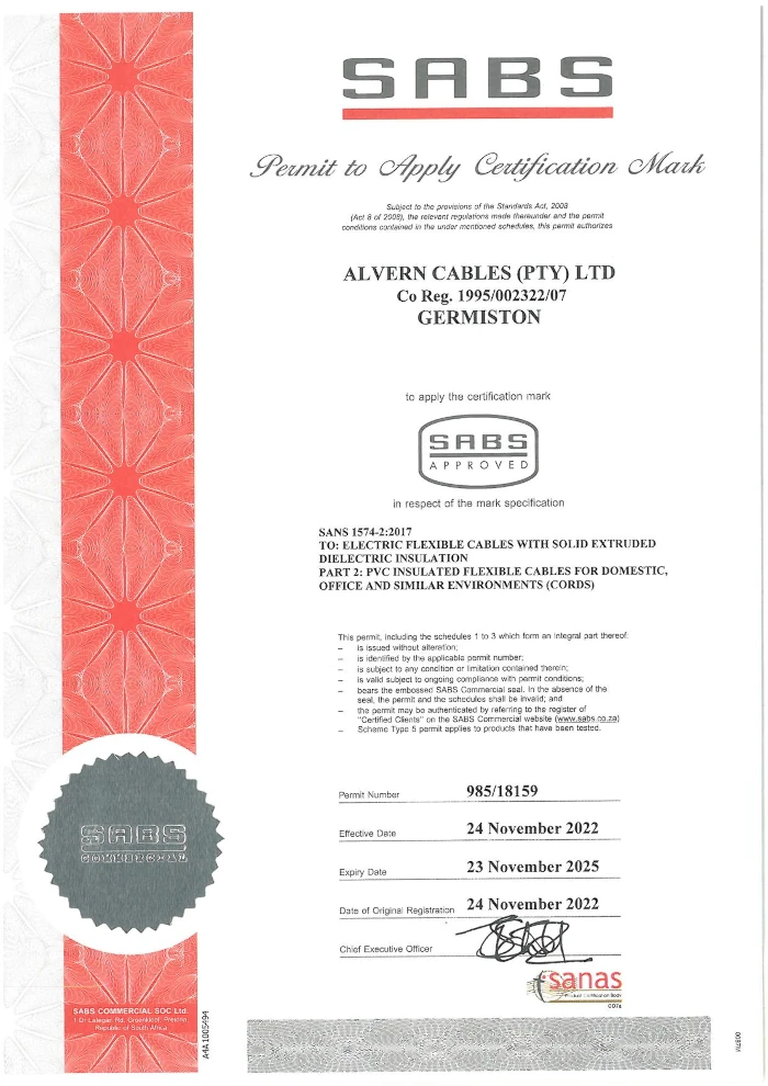 SANS-1574-2:2017 Certificate