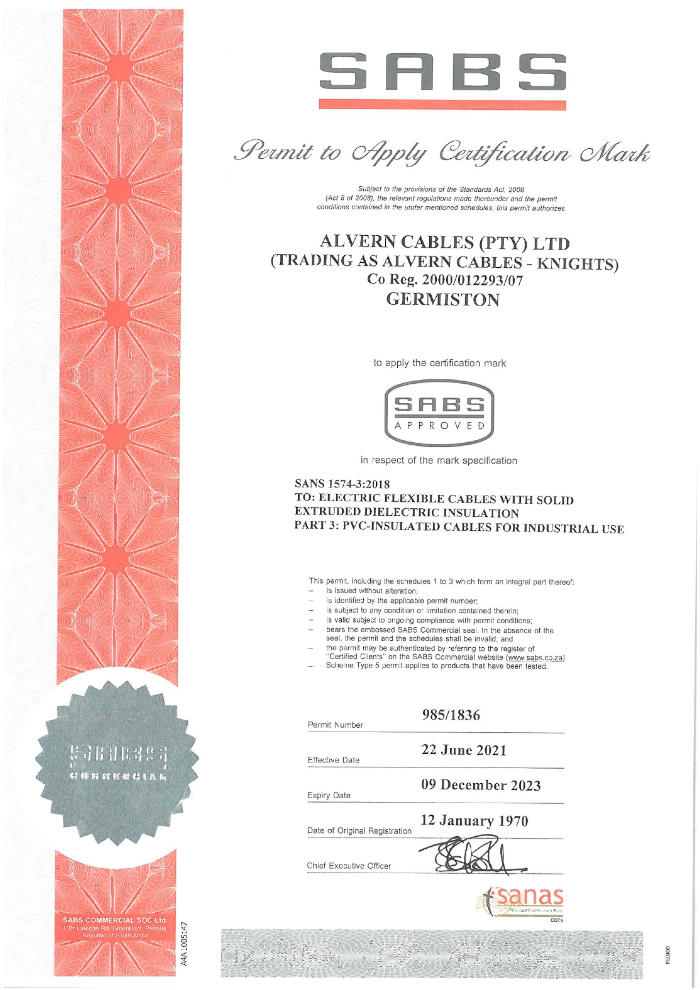 SANS-1574-3 Certificate